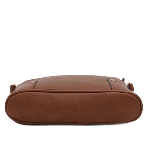 ALYSSA Triple Zip Pocket Large Crossbody Bag (Brown) - Image 4
