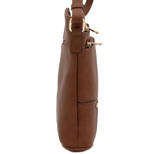 ALYSSA Triple Zip Pocket Large Crossbody Bag (Brown) - Image 3