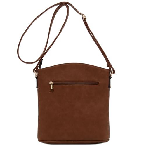 ALYSSA Triple Zip Pocket Large Crossbody Bag (Brown) - Image 5