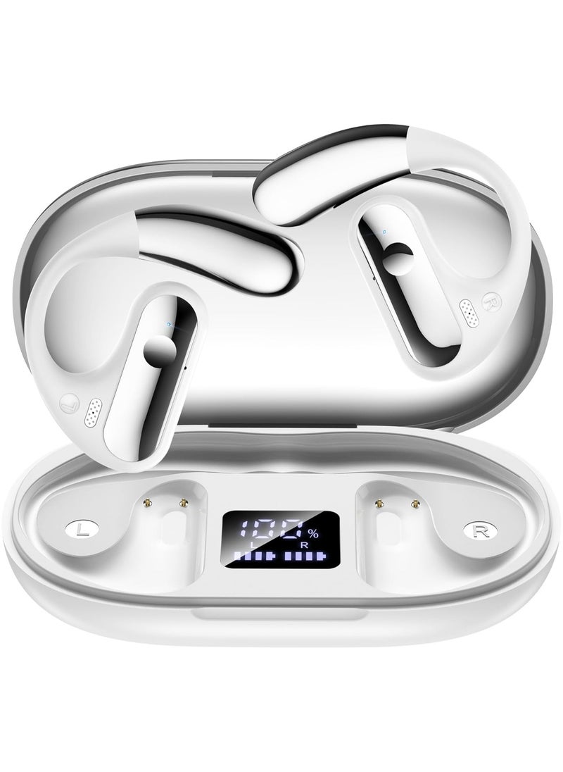 lekikpo Open Ear Bluetooth 5.4 Earbuds, 2024 Wireless Headphones Sport Over Earphones Built-in Mic with Ear Hooks 50H Playtime Ear Buds LED Display Charging Case, Waterproof Design for Running Fitness，White  - Image 1