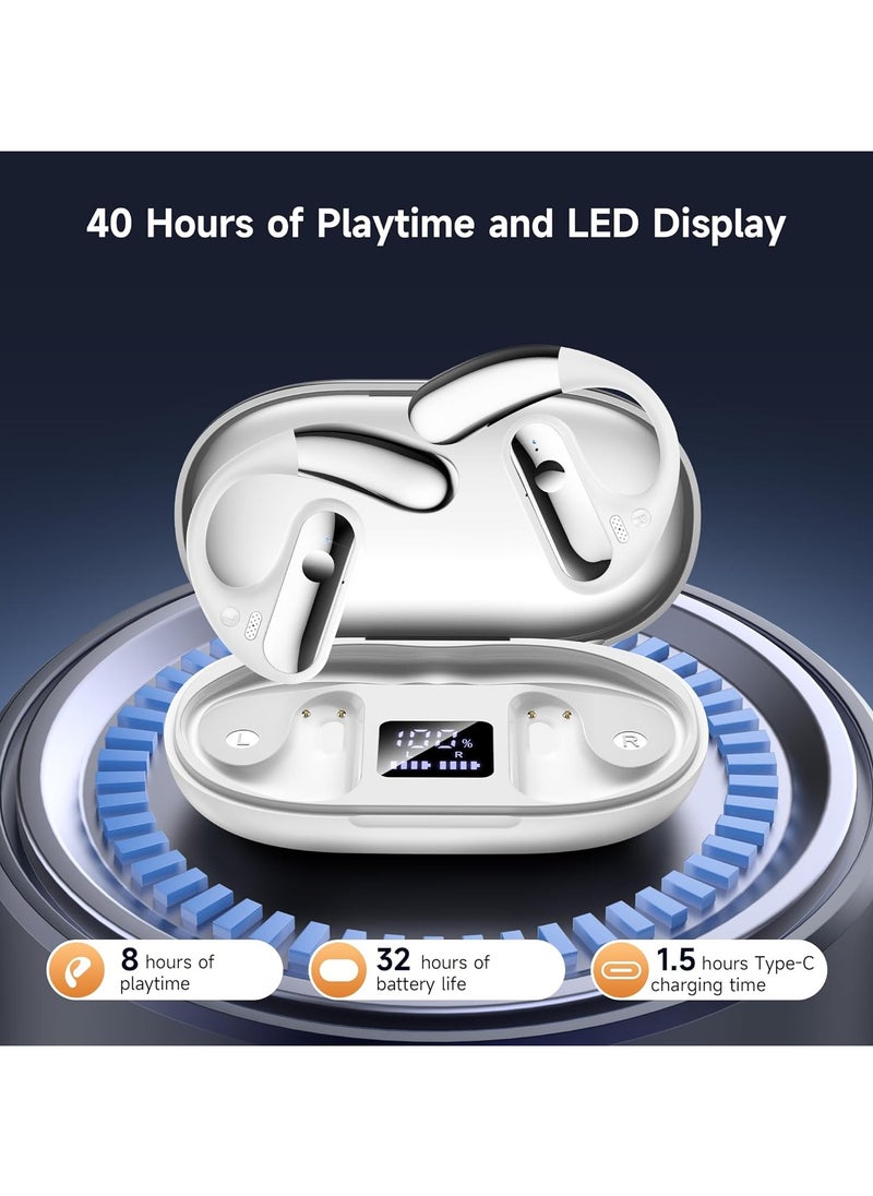lekikpo Open Ear Bluetooth 5.4 Earbuds, 2024 Wireless Headphones Sport Over Earphones Built-in Mic with Ear Hooks 50H Playtime Ear Buds LED Display Charging Case, Waterproof Design for Running Fitness，White  - Image 4