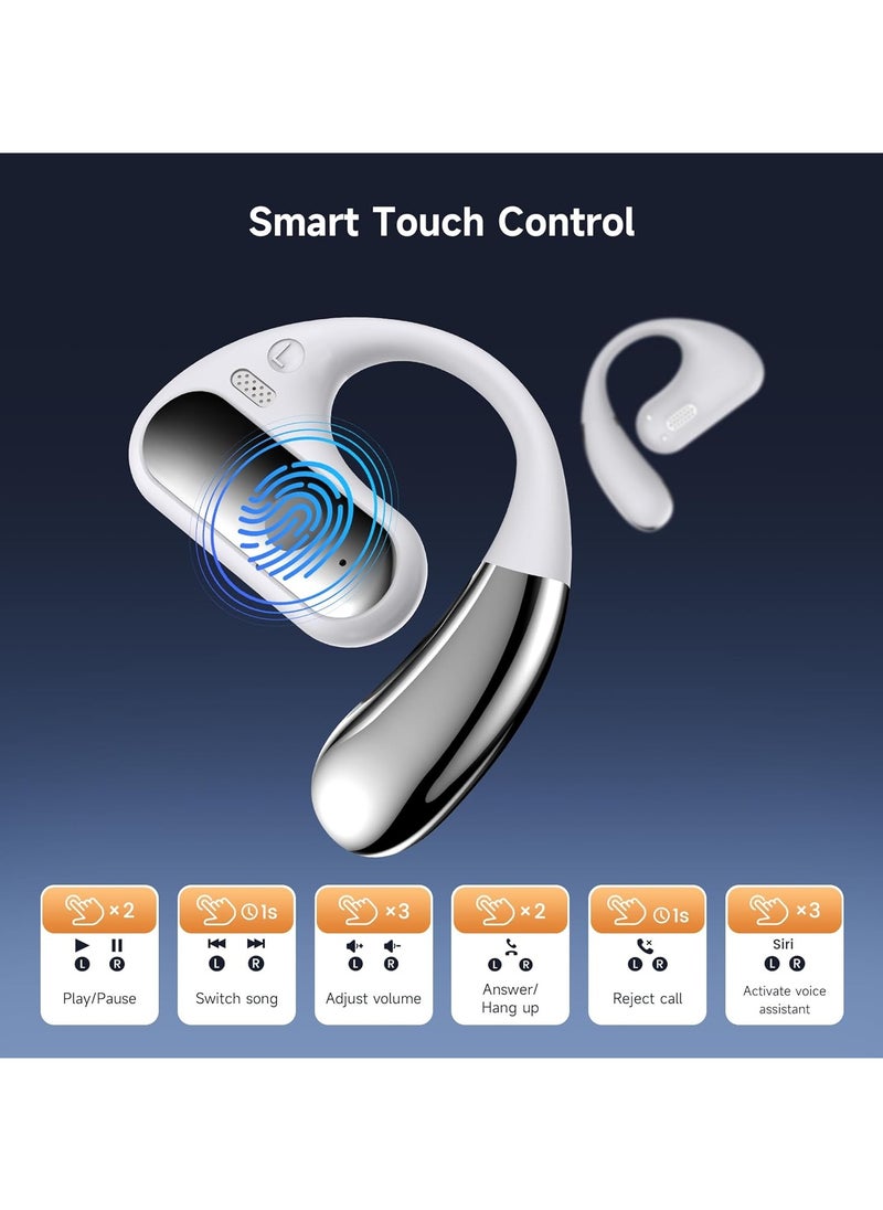 lekikpo Open Ear Bluetooth 5.4 Earbuds, 2024 Wireless Headphones Sport Over Earphones Built-in Mic with Ear Hooks 50H Playtime Ear Buds LED Display Charging Case, Waterproof Design for Running Fitness，White  - Image 2