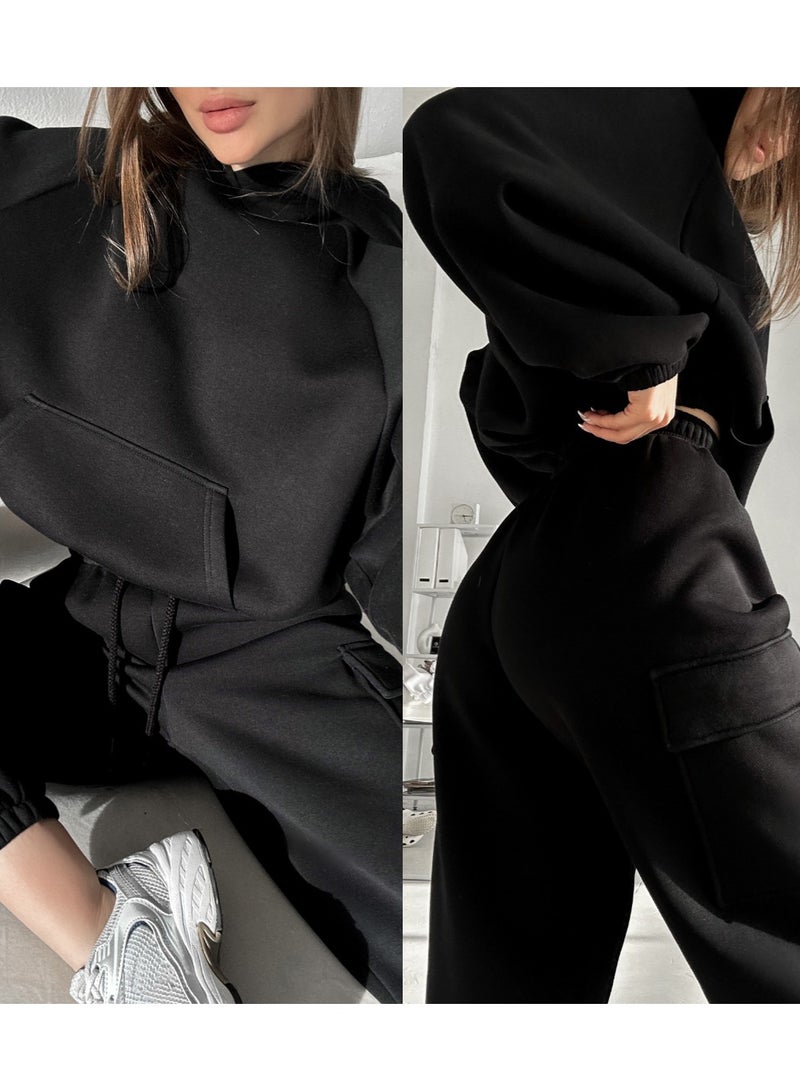 NIBEMINENT Solid Casual Two-piece Set, Long Sleeve Crew Neck Sweatshirt & Drawstring Waist Jogger Pants Outfits, Women's Clothing  - Image 1