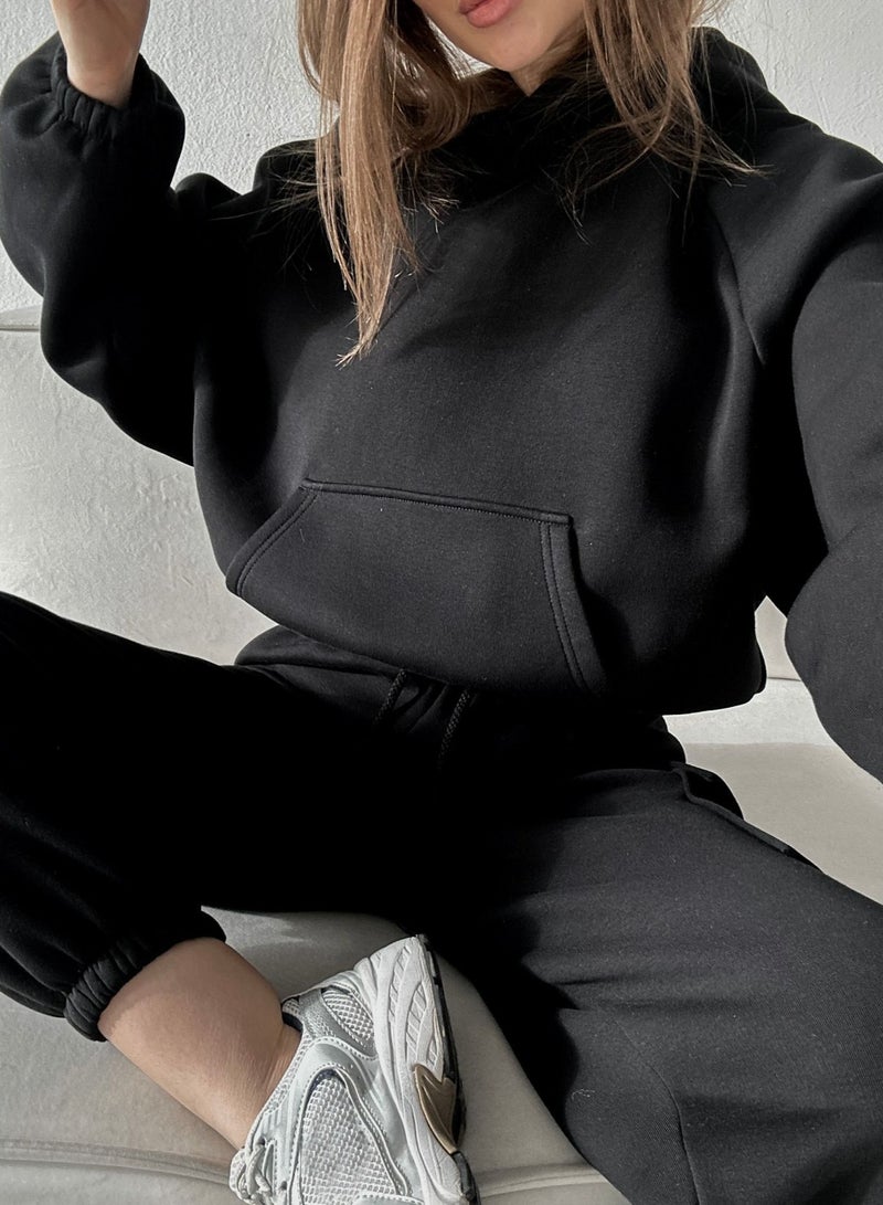 NIBEMINENT Solid Casual Two-piece Set, Long Sleeve Crew Neck Sweatshirt & Drawstring Waist Jogger Pants Outfits, Women's Clothing  - Image 4
