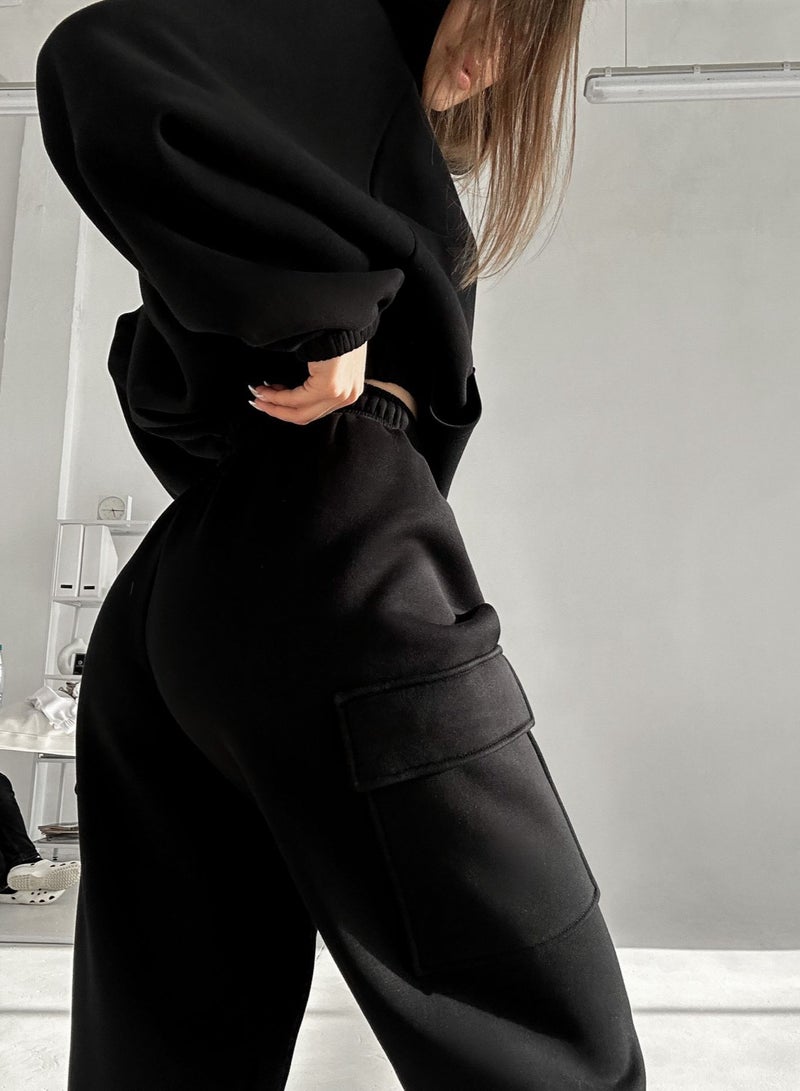NIBEMINENT Solid Casual Two-piece Set, Long Sleeve Crew Neck Sweatshirt & Drawstring Waist Jogger Pants Outfits, Women's Clothing  - Image 3