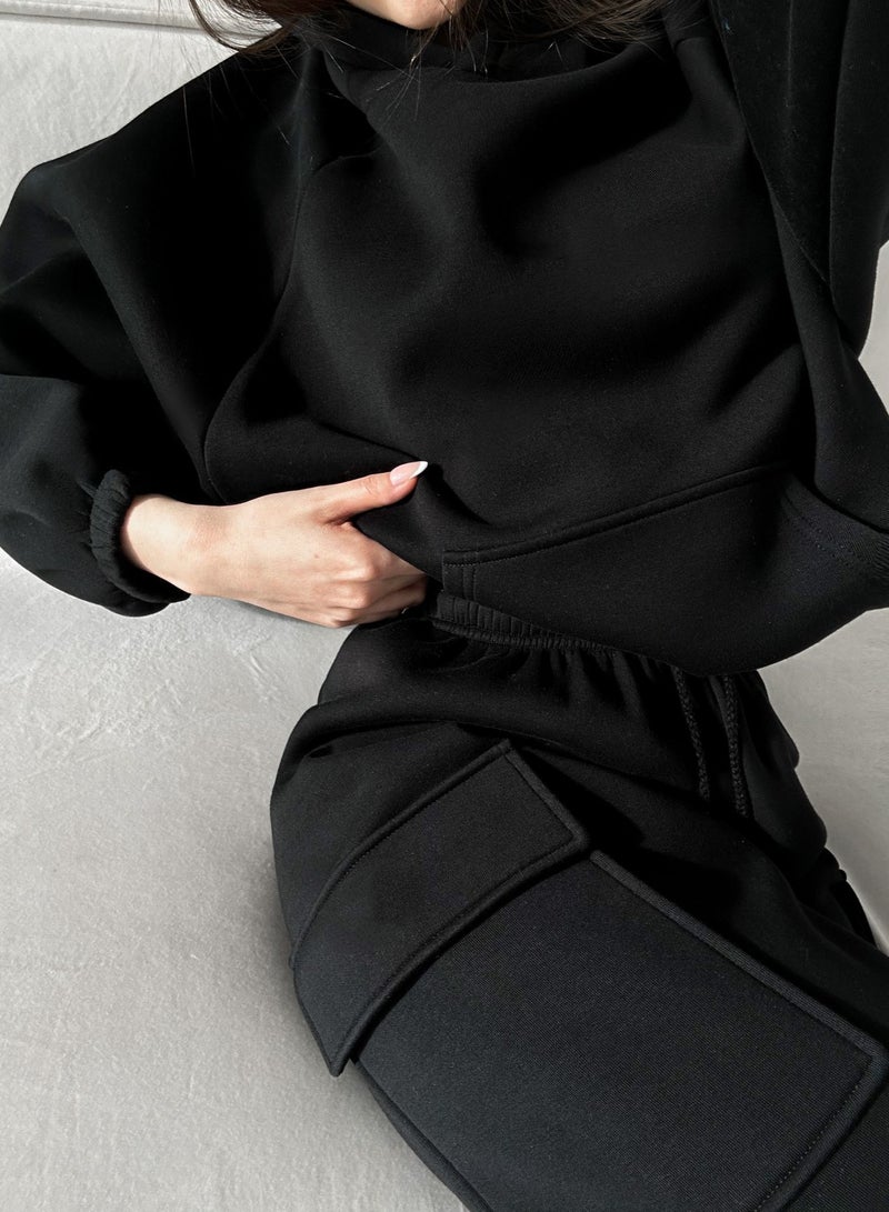NIBEMINENT Solid Casual Two-piece Set, Long Sleeve Crew Neck Sweatshirt & Drawstring Waist Jogger Pants Outfits, Women's Clothing  - Image 5
