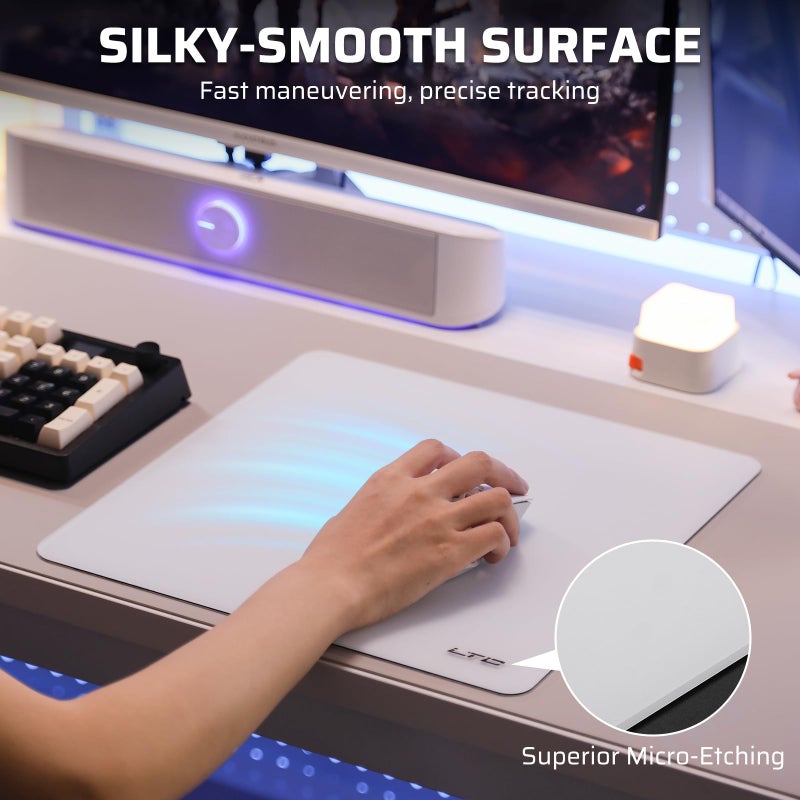 LTC Tempered Glass Gaming Mousepad, Ultra-Smooth Micro-Etched Surface Mouse Pad for Top Control and Speed, Anti-Slip Full Rubber Base, Professional Large Mouse Mat for FPS Gamers, 13X13in - Image 4