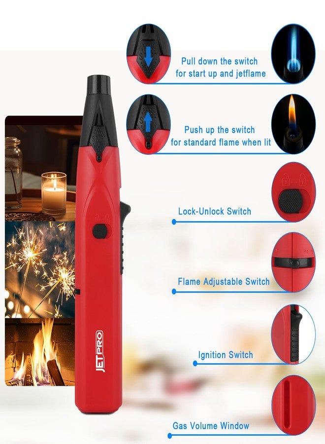 JETPRO Stick Lighter Kitchen Torch Lighter with Jet Flame and Standard Flame Refillable Adjustable and with Safety Lock - Ideal for Barbecue Fireplace or Campfire (Butane Gas NOT Pre-filled) - Image 2