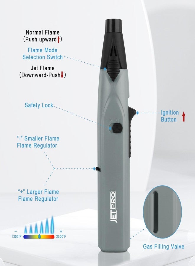 JETPRO Stick Lighter Kitchen Torch Lighter with Jet Flame and Standard Flame Refillable Adjustable and with Safety Lock - Ideal for Barbecue Fireplace or Campfire (Butane Gas NOT Pre-filled) - Image 3