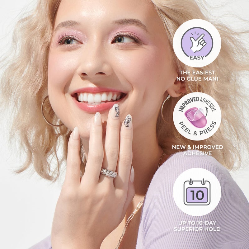 Impress KISS imPRESS No Glue Mani Press On Nails, Design, 'Kingdom', Pink, Short Size, Squoval Shape, Includes 30 Nails, Prep Pad, Instructions Sheet, 1 Manicure Stick, 1 Mini File - Image 3