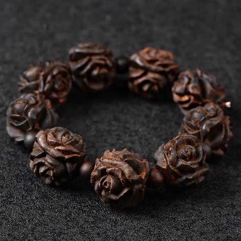 Incense wood rose bead three-dimensional carved bracelet decorative accessories solid wood platter handicrafts