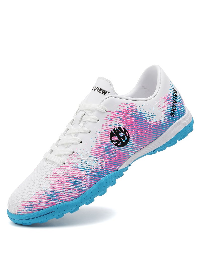 Sky View SKY VIEW Boys And Girls Soccer Cleats Turf Soccer Shoes For Kids Indoor Outdoor Children Unisex Football Boots IC or IN Flat Wide Training Sneaker White Pink  - Image 1