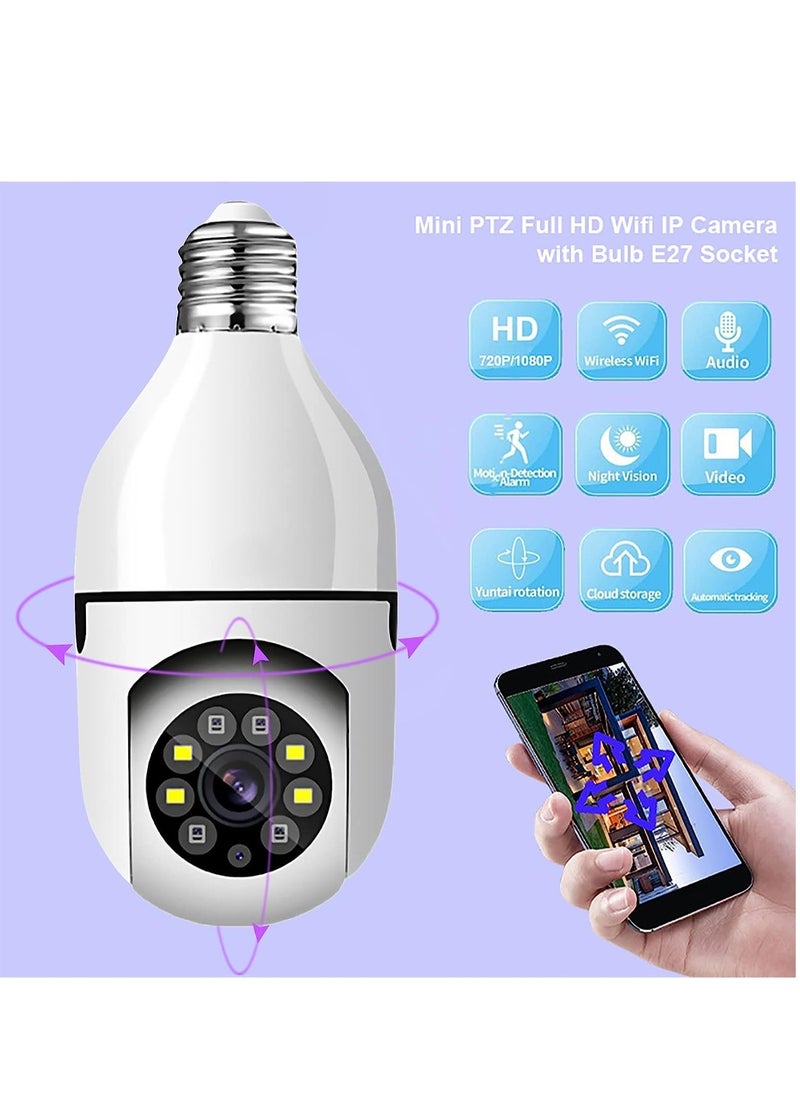 ELTRAZONE - 1080P Wireless Tovnet Wifi Pan/Tilt Light Bulb Security Camera, 360 Degrees 3.0MP Cam Home Surveillance CCTV Panoramic IP Camera, with Night Vision, Two Way Audio, Smart Motion Detection - Image 1