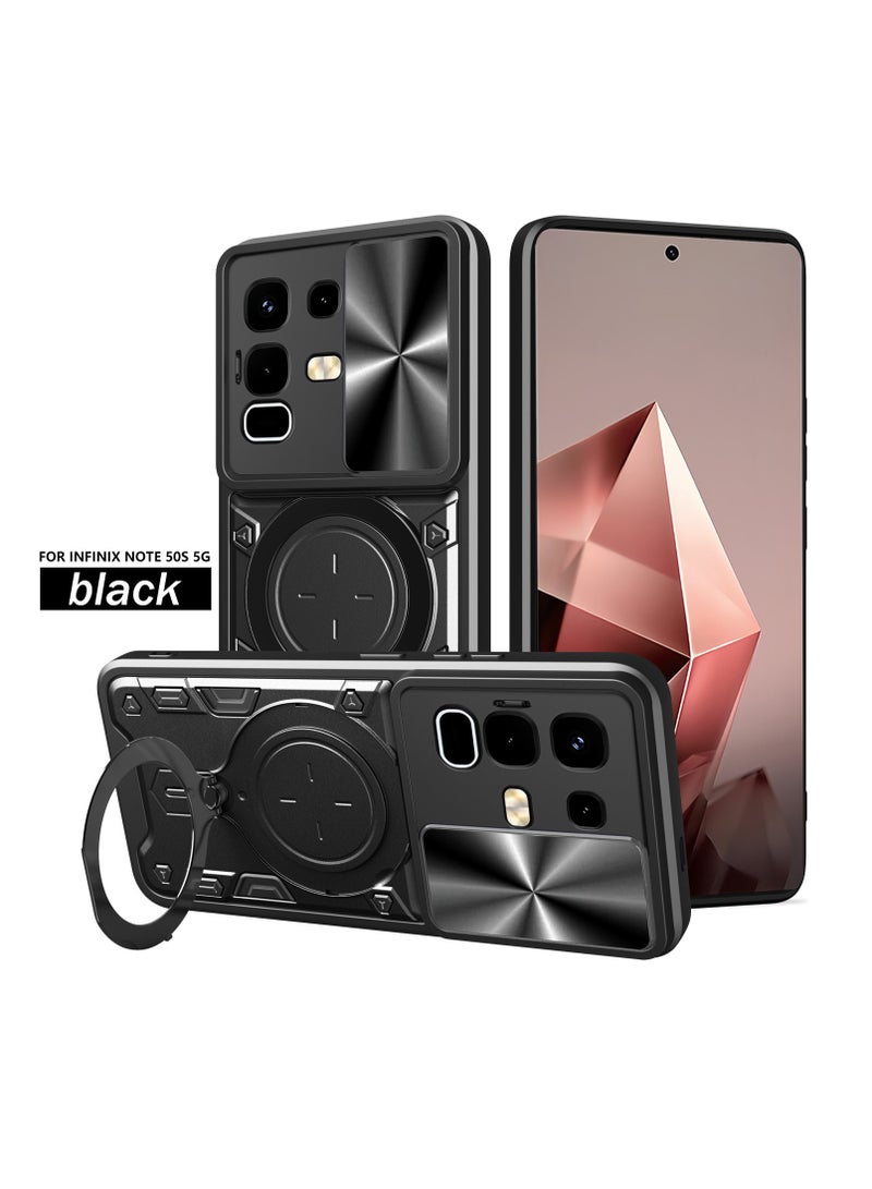 general Case compatible with Infinix Note 50s 5G, built-in sliding lens protection and 360° rotatable ring stand and hinge protection, folding case - Image 1