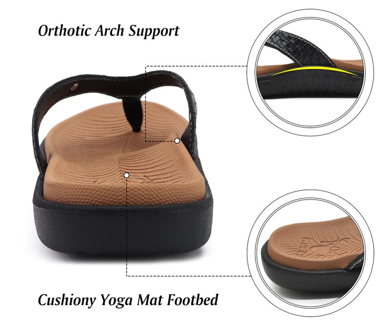 KuaiLu Flip Flops for Women Ladies Yoga Mat Comfortable Sport Walking Thong Sandal With Plantar Fasciitis Arch Support Slip-on Slides Indoor Outdoor For Summer Size 9 Khaki Black - Image 5