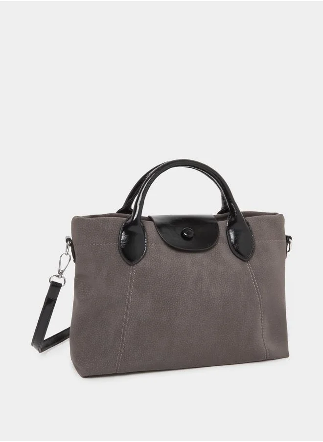 Styli Styli Solid Tote Bag with Contrast Dual Handle