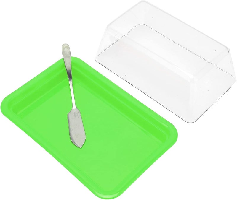 GOWENIC Quadrate Butter Storage Box, Plastic Butter Cutter with Transparent Lid, Cheese Container for Kitchen Fridge (square green) - Image 1