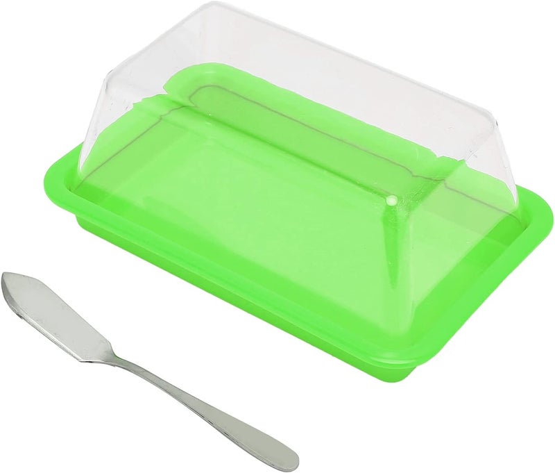 GOWENIC Quadrate Butter Storage Box, Plastic Butter Cutter with Transparent Lid, Cheese Container for Kitchen Fridge (square green) - Image 2
