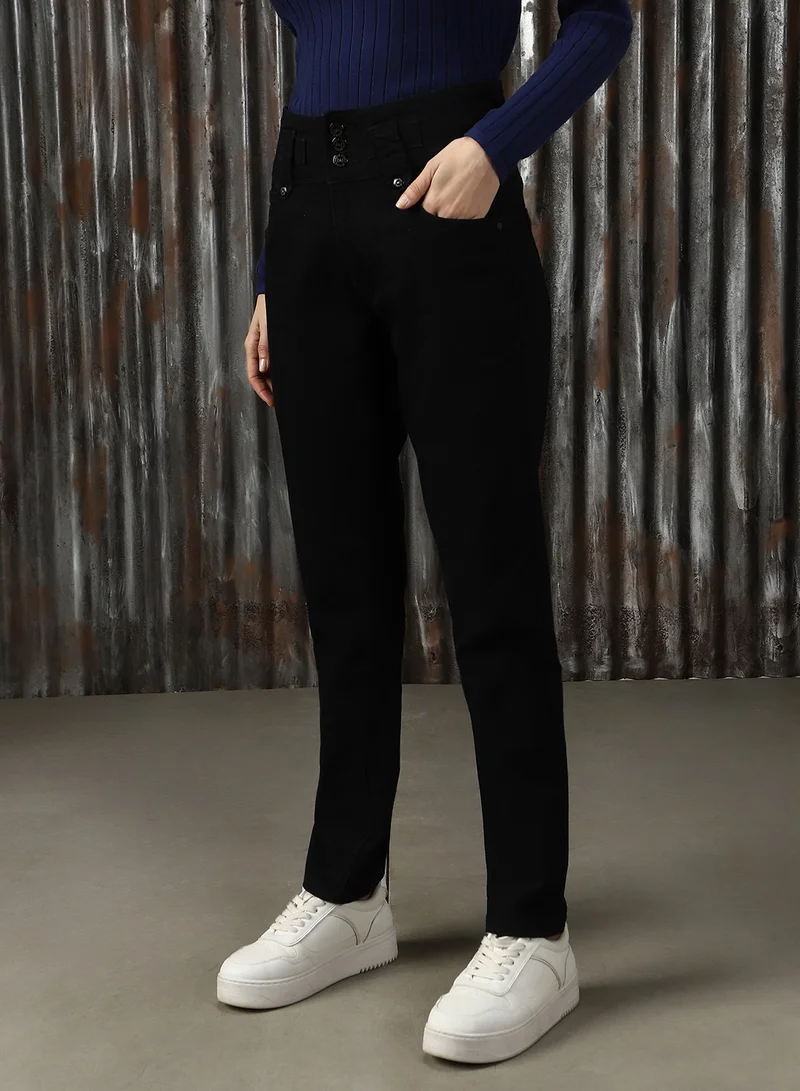 HIGH STAR Women's Black Cotton Blend Solid Slim Fit Jeans