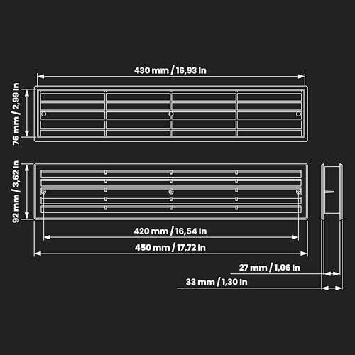 Repa Market 18" x 4" Inch Black Plastic Door Grille - Garage Door Vent - Vent Cover for Interior Doors - Rectangular Air Vent Cover Guard - Universal Furniture Ventilation (17.7" x 3.60" Inch) - Image 2