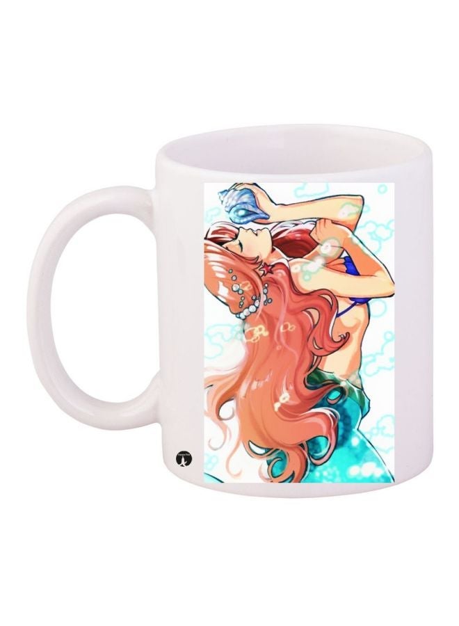 RYN Mermaid Printed Coffee Mug White/Brown/Blue 11ounce