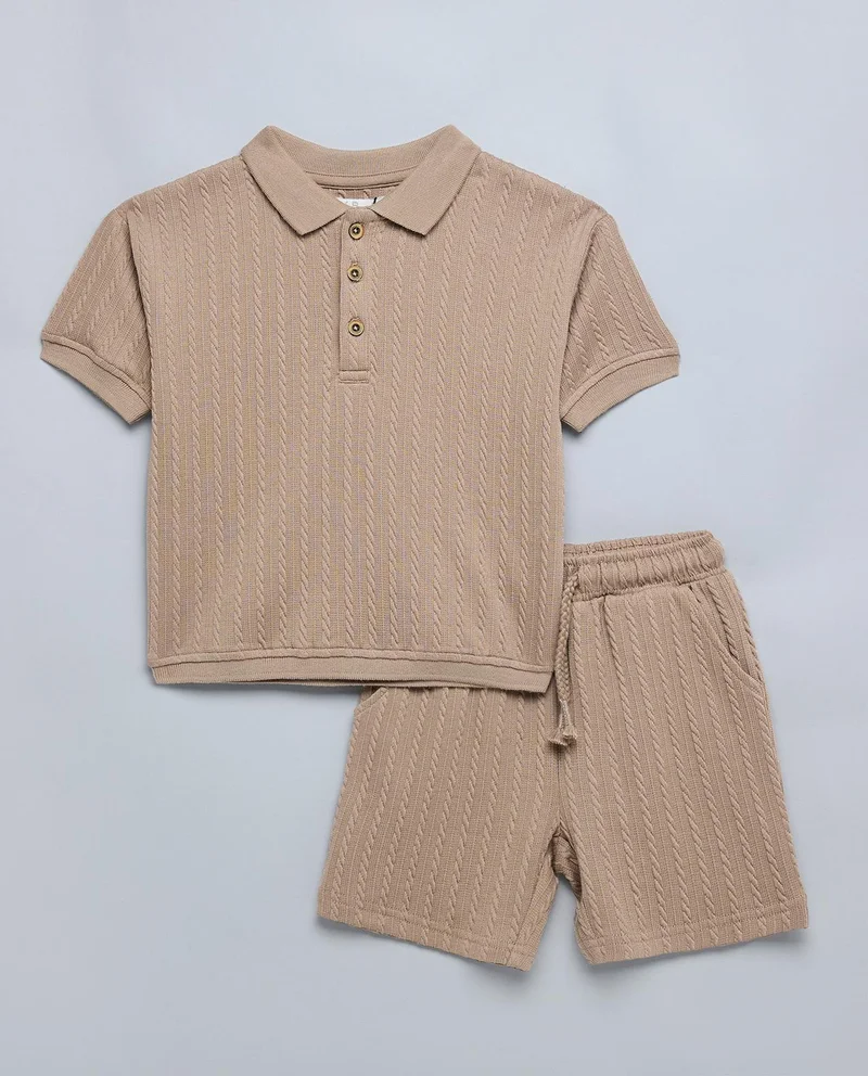 R&B Knitted Polo T-Shirt and Shorts Set