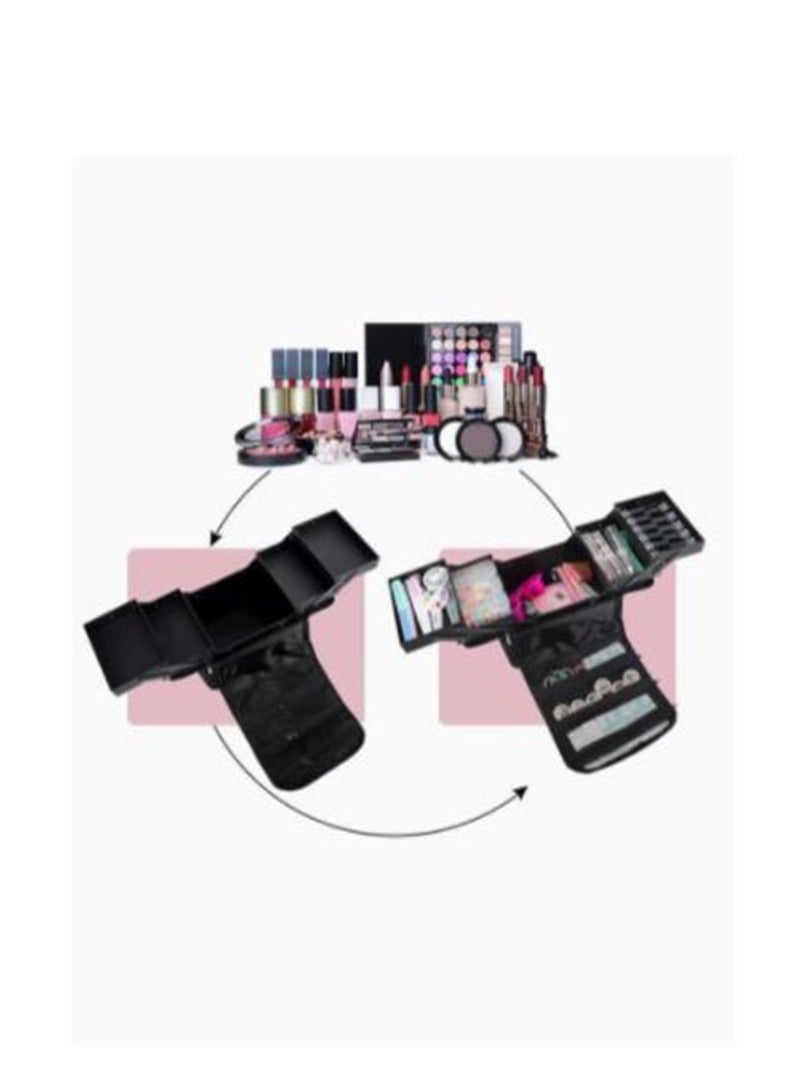 حقيبة كبيرة لحمل المكياج للنساء، صندوق تخزين حقيبة تنظيم المكياج باللون الأسود، حقيبة تنظيم الأظافر الاحترافية من 4 طبقات مع فواصل قابلة للتعديل لأدوات الأظافر والمجوهرات وفرش المكياج وأدوات الزينة - Image 2