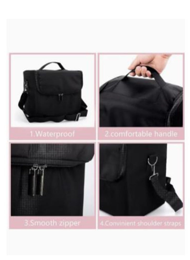 حقيبة كبيرة لحمل المكياج للنساء، صندوق تخزين حقيبة تنظيم المكياج باللون الأسود، حقيبة تنظيم الأظافر الاحترافية من 4 طبقات مع فواصل قابلة للتعديل لأدوات الأظافر والمجوهرات وفرش المكياج وأدوات الزينة - Image 3