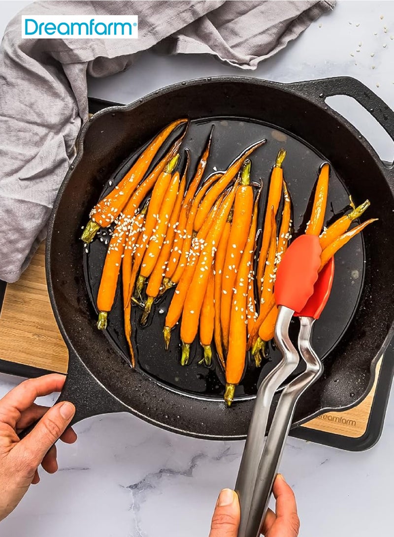 دريم فارم ملقط طبخ سيليكون 9 بوصة | مقاوم للحرارة وآمن للأسطح غير اللاصقة | قفل بنقرة لسهولة الفتح والإغلاق | سيليكون ذو قبضة قوية | أطراف من الفولاذ المقاوم للصدأ | خالي من BPA | أحمر | 22.9 × 4.7 × 1.9 سم - Image 2