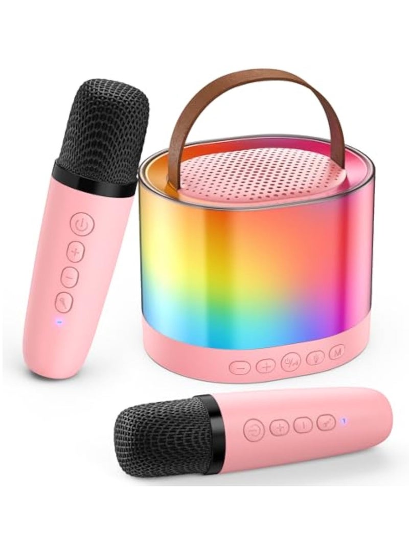 Arabest Mini Karaoke Machine for Adults Kids, Portable Bluetooth Karaoke Speaker with 3.5" Full-Range Speaker and Colorful LED Lights, Support USB/TF Card/AUX (Pink) - Image 1