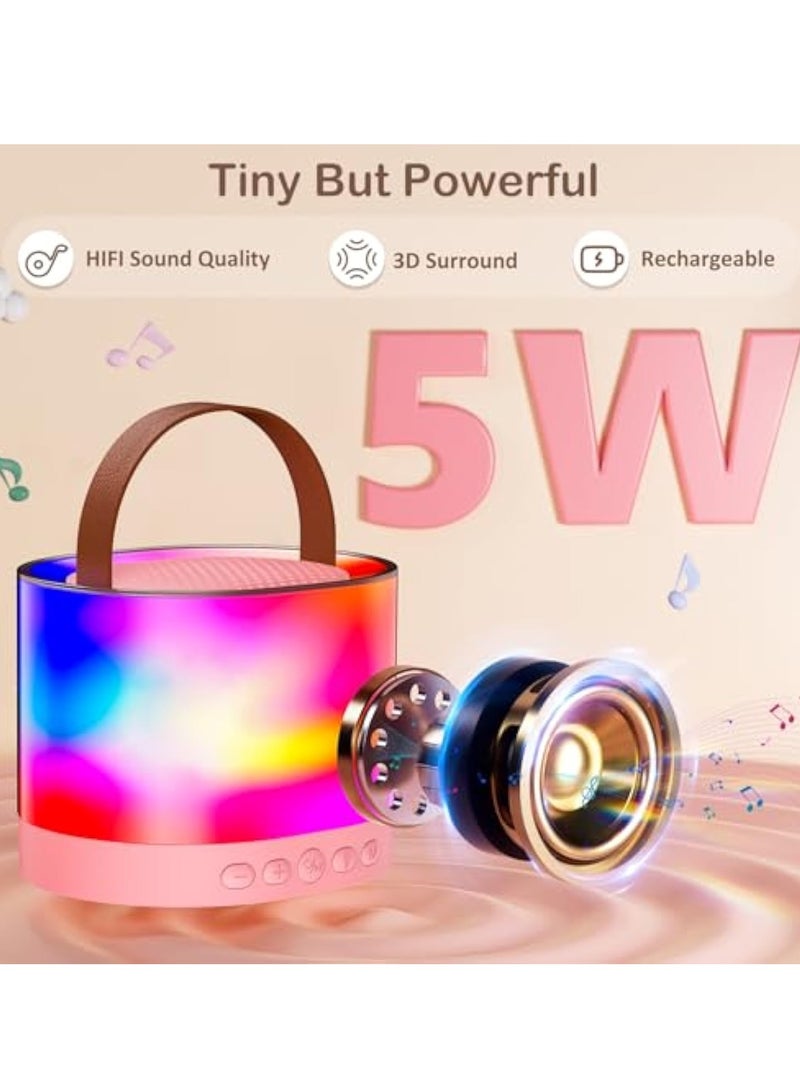 Arabest Mini Karaoke Machine for Adults Kids, Portable Bluetooth Karaoke Speaker with 3.5" Full-Range Speaker and Colorful LED Lights, Support USB/TF Card/AUX (Pink) - Image 2