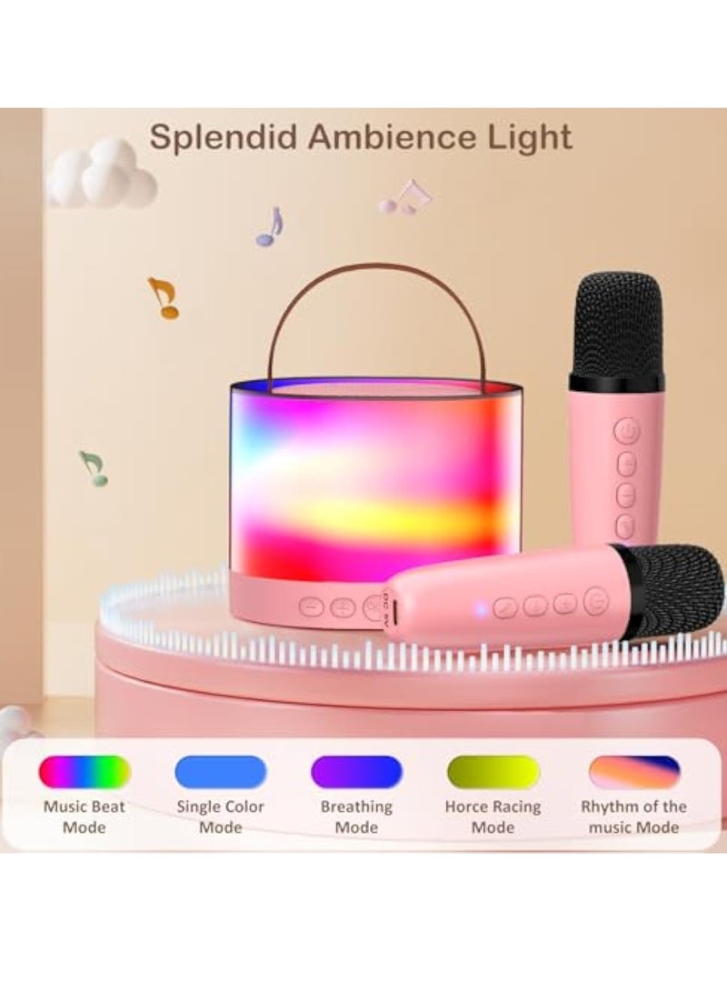 Arabest Mini Karaoke Machine for Adults Kids, Portable Bluetooth Karaoke Speaker with 3.5" Full-Range Speaker and Colorful LED Lights, Support USB/TF Card/AUX (Pink) - Image 3