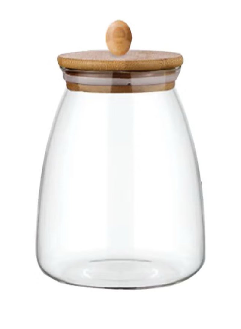 بلاك ستون علبة برطمان زجاجي مع غطاء خشبي شفاف/بني 1000 مل