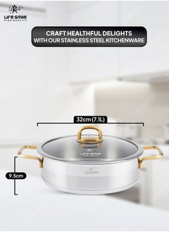 Premium 18/10 Stainless Steel Shallow Cooking Pot - Induction 3-Ply Thick Base Casserrole with Glass Lid for Even Heating Oven Safe Silver Gold - pzsku/ZD3F5F8DDB8D682B4A1C1Z/45/_/1711521817/55f9ff6e-9503-453a-83d0-2bb9a1d14e93