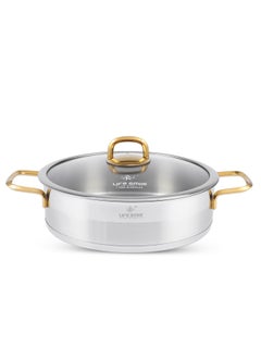 Premium 18/10 Stainless Steel Shallow Cooking Pot - Induction 3-Ply Thick Base Casserrole with Glass Lid for Even Heating Oven Safe Silver Gold - pzsku/ZD3F5F8DDB8D682B4A1C1Z/45/_/1739791098/7358b05b-30e1-4475-8535-60816b29d9b7