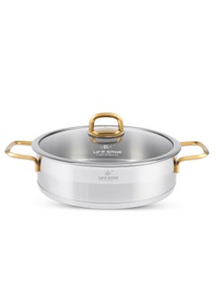 Life Smile Premium 18/10 Stainless Steel Shallow Cooking Pot - Induction 3-Ply Thick Base Casserrole with Glass Lid for Even Heating Oven Safe Silver Gold  - Image 1