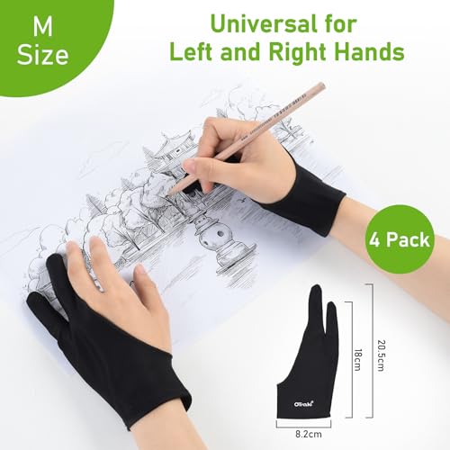 OTraki قفاز أوتراكي للرسم 4 قطع قفاز فنان كبير لوحي الرسم، رسم على الورق، آيباد، رسم على الشاشة، إصبعين لليد اليمنى واليسرى، واقي للتلطيخ 3.54 × 8.46 بوصة - Image 5