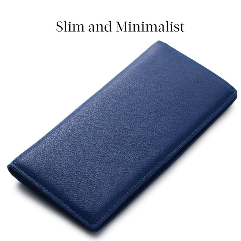 Bveyzi Ultra Slim Thin Leather RFID Blocking Credit Card Holder Bifold Clutch Wallets for Women (Navy Blue) - Image 2