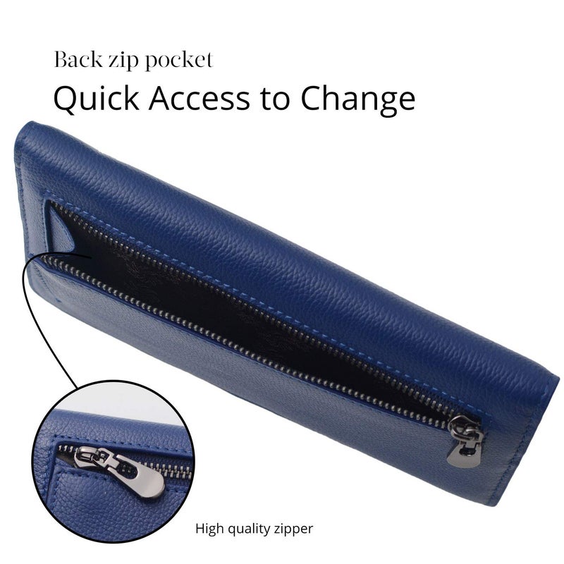 Bveyzi Ultra Slim Thin Leather RFID Blocking Credit Card Holder Bifold Clutch Wallets for Women (Navy Blue) - Image 4