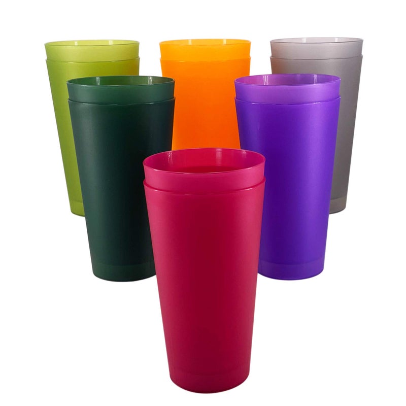 YUYUHUA Premium 32-ounce Large Cups, Multicolor Plastic Tumblers BPA Free Set of 12 for Indoor Outdoor Use (Multicolors) - Image 1