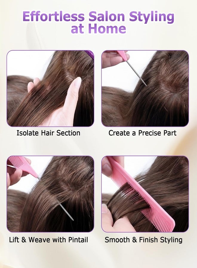 PASDUCHAS 24 Pcs Rat Tail Combs Set, Steel Pintail Teasing Combs for Braiding Hair, Fine Tooth Parting Combs Styling Tools for Women, 2 Styles & Multiple Colors - Image 5