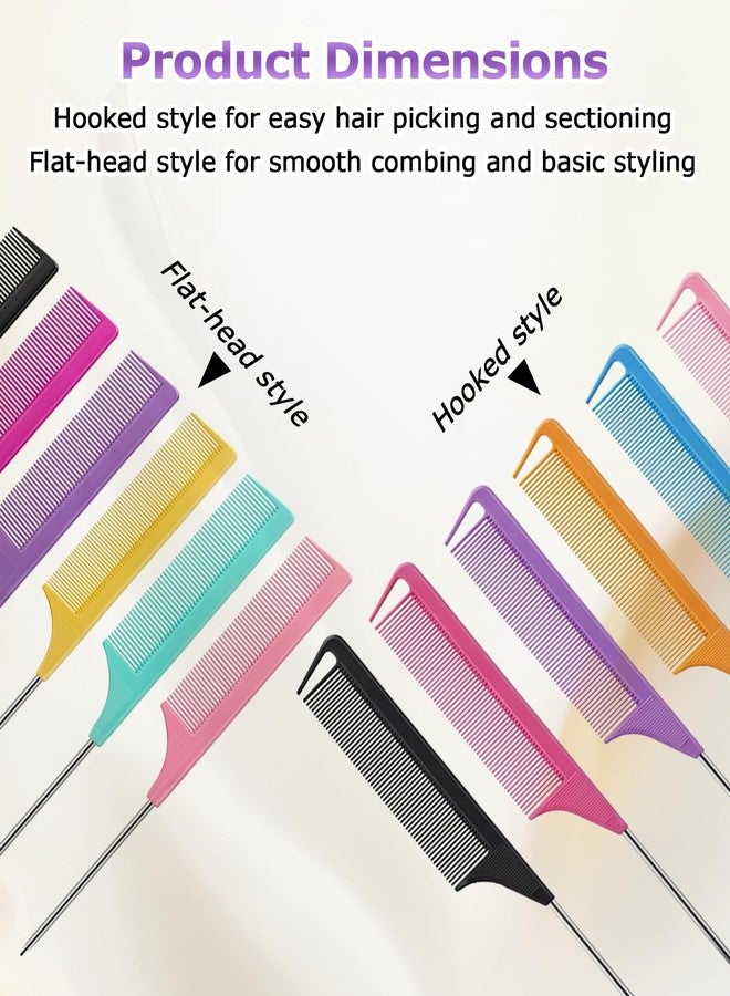 PASDUCHAS 24 Pcs Rat Tail Combs Set, Steel Pintail Teasing Combs for Braiding Hair, Fine Tooth Parting Combs Styling Tools for Women, 2 Styles & Multiple Colors - Image 4
