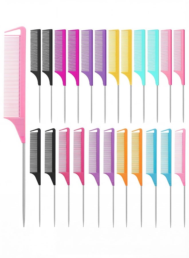 PASDUCHAS 24 Pcs Rat Tail Combs Set, Steel Pintail Teasing Combs for Braiding Hair, Fine Tooth Parting Combs Styling Tools for Women, 2 Styles & Multiple Colors - Image 1