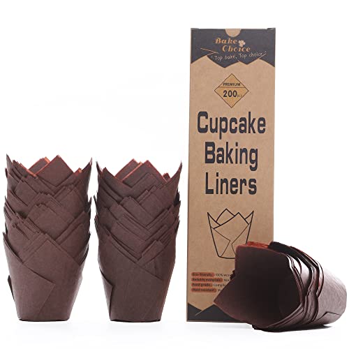 Bake Choice Nordic Paper 200pcs Brown Tulip Cupcake Liners for Baking Cups, Standard Size, EU Parchment paper Tulip Muffin Liners, Cupcake Wrapper, Christmas - Image 1
