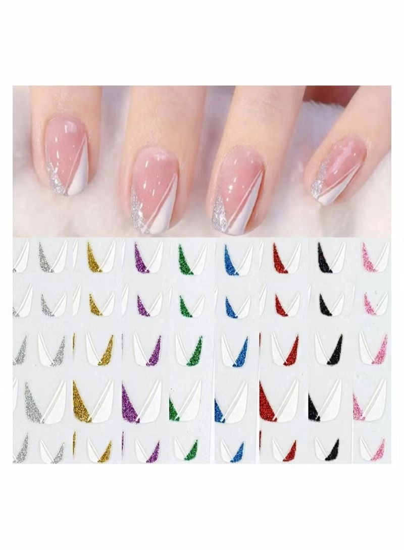 Nail Art Stickers Decals 8 Sheets 3D Self-Adhesive French Tips V Pattern for Natural Fingernails Acrylic Nails Supplies Accessories Decor Women Girls DIY Decoration - Image 1