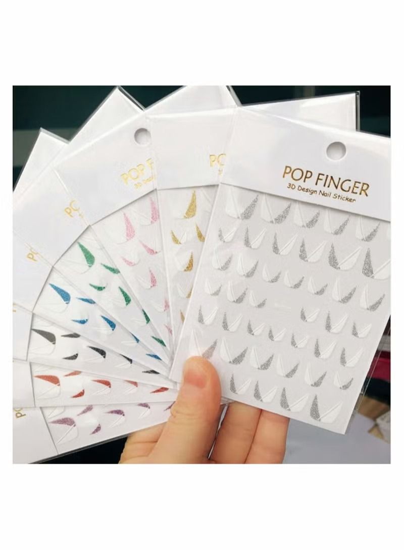 Nail Art Stickers Decals 8 Sheets 3D Self-Adhesive French Tips V Pattern for Natural Fingernails Acrylic Nails Supplies Accessories Decor Women Girls DIY Decoration - Image 5