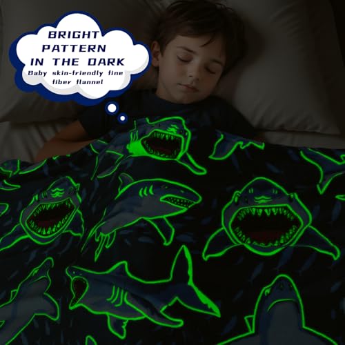 BORORO Glow in The Dark Shark Blanket - Cozy Shark Toys Birthday Gifts for Kids Boys 50x60 inch - Image 3