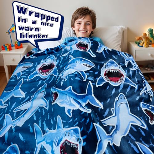 BORORO Glow in The Dark Shark Blanket - Cozy Shark Toys Birthday Gifts for Kids Boys 50x60 inch - Image 2