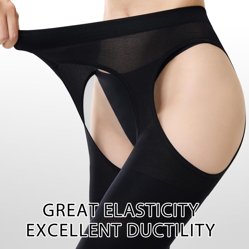 MANZI Suspender Tights for Women Opaque Garter Belt 60D Suspender Pantyhose Sheer Thigh High Stockings Black L-XL - Image 3