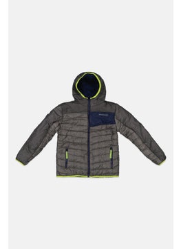 Weatherproof Kids Boy Brand Logo Hooded Reversible Jacket, Grey Combo  - Image 1